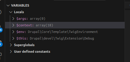 Example variables debug UI